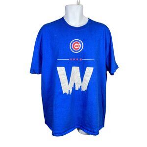 Vintage MLB Chicago Cubs T Shirt Mens 2XL Flag Skyline Graphic Blue 100% Cotton